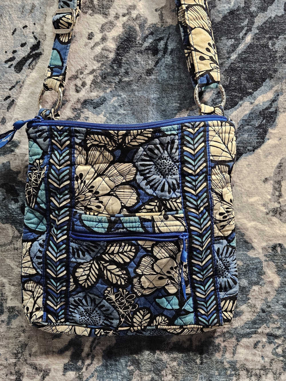 Vera Bradley Blue and Cream Quilted Floral Crossbody
